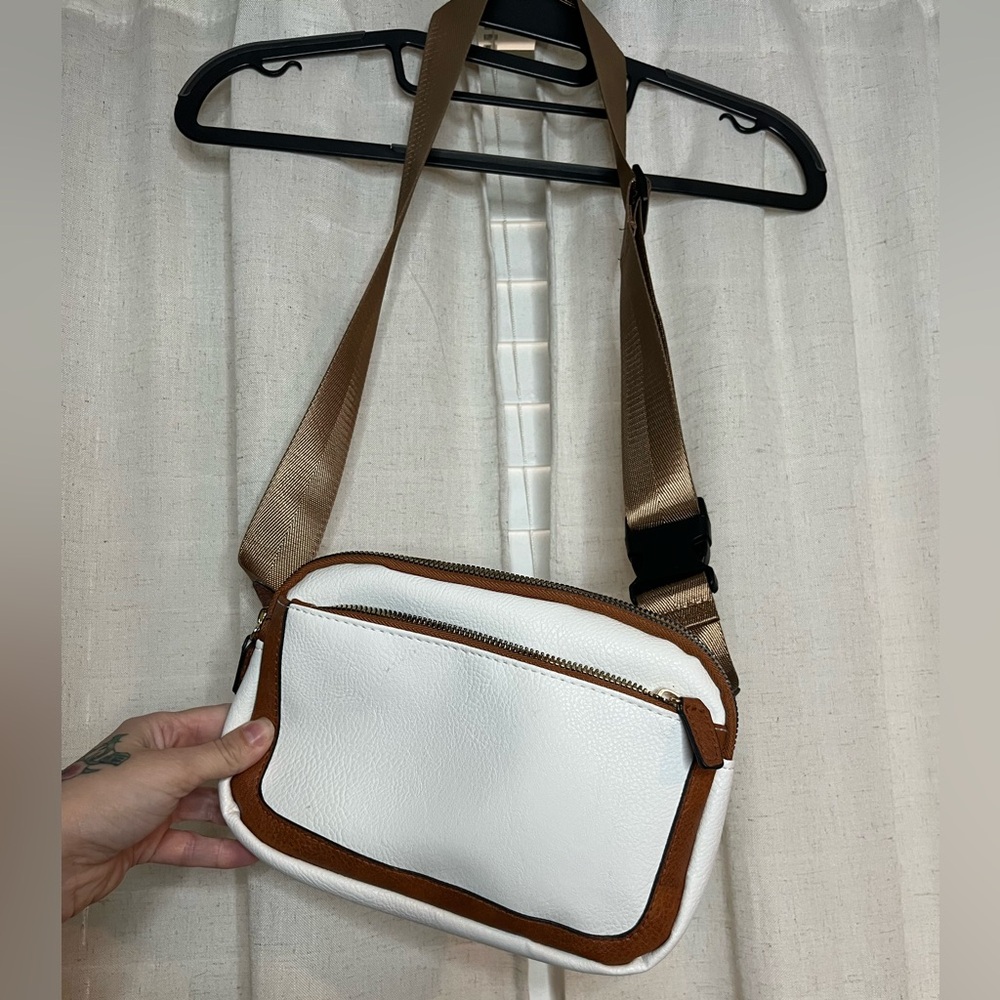 White and brown crossbody bag or fannypack